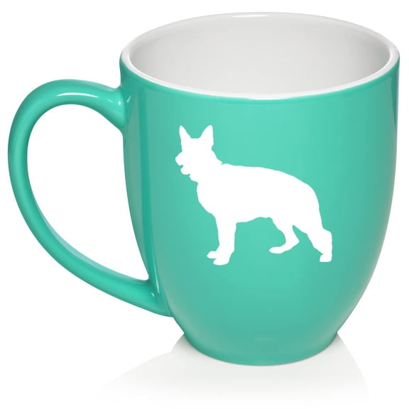 German Shepherd Ceramic Coffee Mug Tea Cup Gift for Her, Him, Women, Men, Wife, Husband, Mom, Dad, Boyfriend, Son, Cute, Birthday, Anniversary, Puppy, Police Dog, Canine, Dog Lover (16oz Teal)