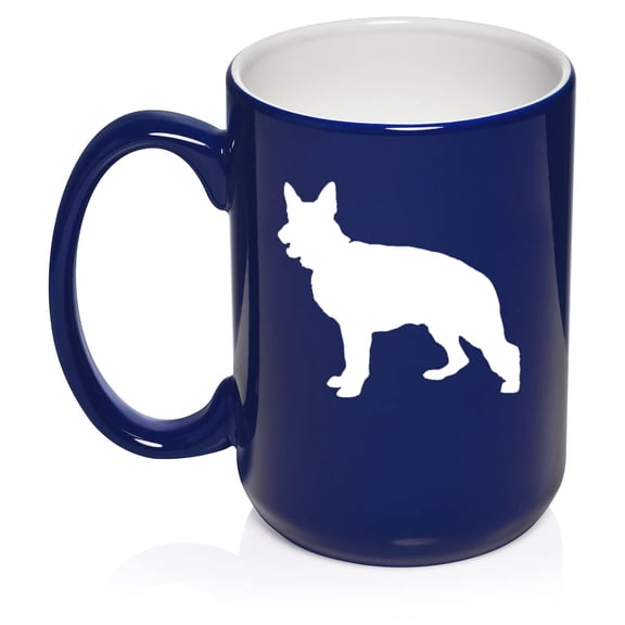 German Shepherd Ceramic Coffee Mug Tea Cup Gift for Her, Him, Women, Men, Wife, Husband, Mom, Dad, Boyfriend, Son, Cute, Birthday, Anniversary, Puppy, Police Dog, Canine, Dog Lover (15oz Blue)