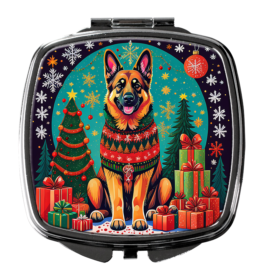 German Shepherd Christmas Compact Mirror 2.75 in x 3 in