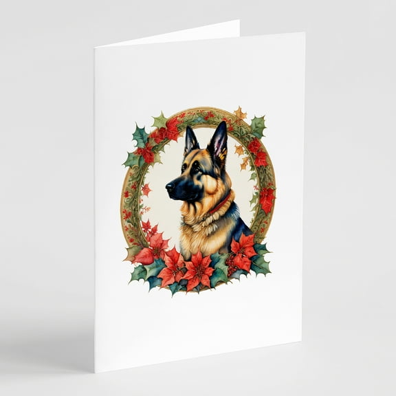 German Shepherd Christmas Flowers Greeting Cards Pack of 8 7 in x 5 in