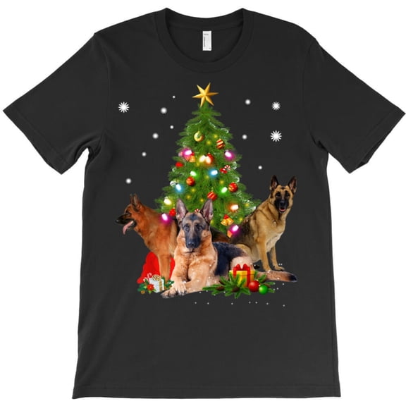 German Shepherd Christmas Tree Funny Holiday Dog Graphic T-Shirt G6598, Up to 5XL