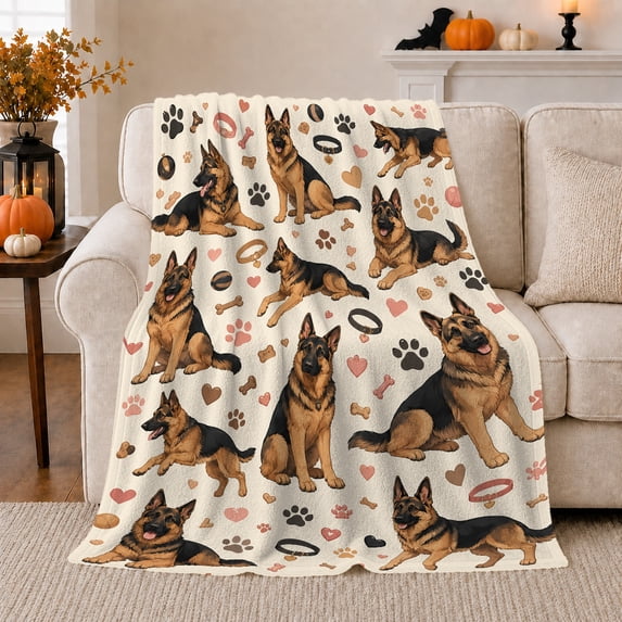 German Shepherd Collage Pattern, Cozy Pet Portrait Pattern, Cozy Flannel Blanket for Living Room and Bedroom with Detailed Artwork, Dog Lovers Just Because Gift, Artistic Home Decor