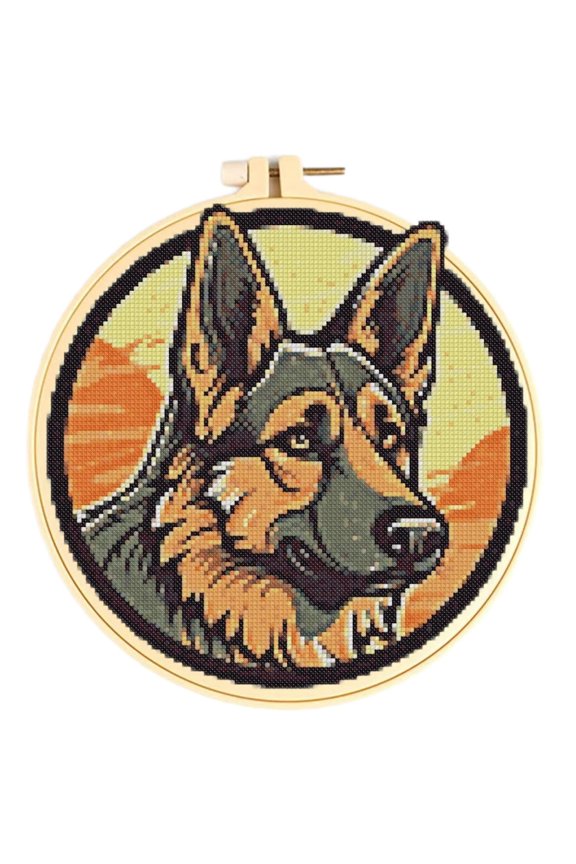German Shepherd Cross Stitch Kits for Starter Kits DIY 11CT Pre-printed Patterns Needlepoint Embroidery Cross Stitching Needlework Kit Set Supplies with Hoop 38x38cm (1)