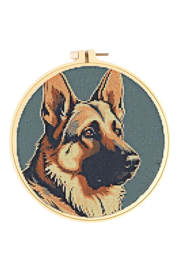 German Shepherd Cross Stitch Kits for Starter Kits DIY 11CT Pre-printed Patterns Needlepoint Embroidery Cross Stitching Needlework Kit Set Supplies with Hoop 38x38cm