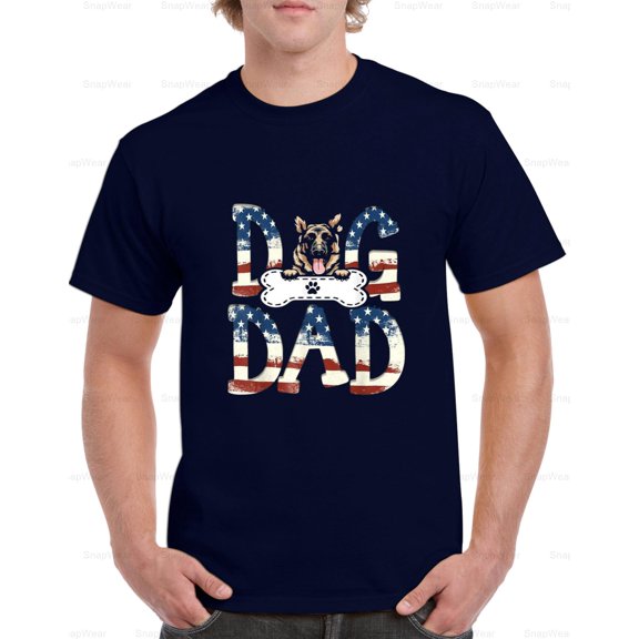 German Shepherd Dad Fathers Day American Flag Dog Lover GSD Pet T-Shirt Unisex, up to 5XL