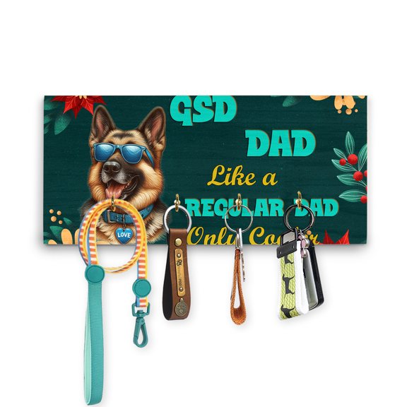 German Shepherd Dad Like a Regular Dad Only Cooler Happy Father's Day Wood Key Holder Alsatian Dog Lover Gifts Wall-mounted Key Rack Home Decor - 02007
