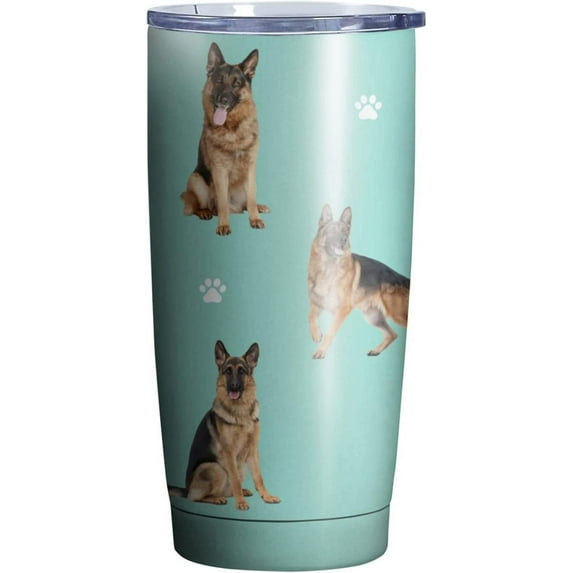 German Shepherd Design Tumbler Stainless Steel Insulated Travel Coffee Cups with Lid and Straw,20oz (German Shepherd Tumbler-Seafoam)