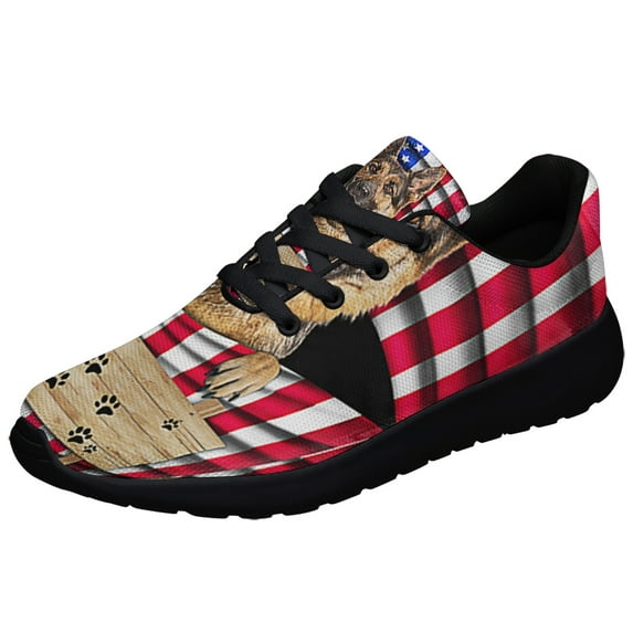 German Shepherd Dog American flag Shoes Sneakers Black Size 12