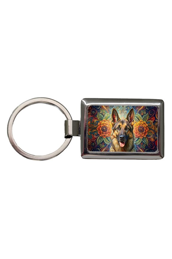 German Shepherd Dog Bohemian Art Metal Rectangle Keychain