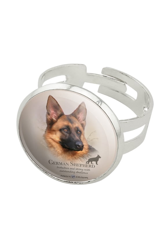 German Shepherd Dog Breed Silver Plated Adjustable Novelty Ring