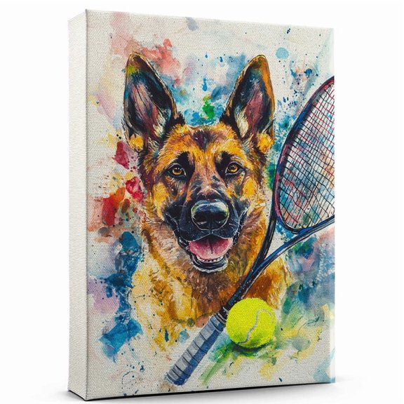 German Shepherd Dog Canvas Tennis Stretched Canvas Size 8x12 – Funny German Shepherd Dog Canvas Wall Decor, Funny Dog Wall Art for Tennis Room