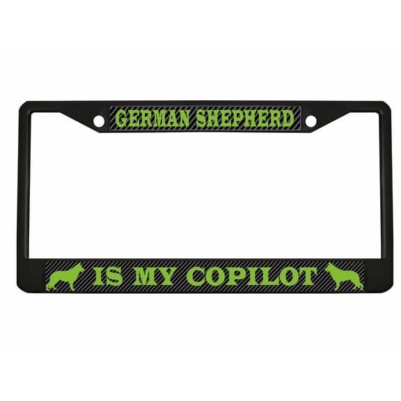 German Shepherd Dog is My Co-Pilot Style Heavy Duty Metal License Plate Frame Personalise/Car Accessories Car Tag Holder Cover (Carbon) (Bl/Carbon/Lime Green)