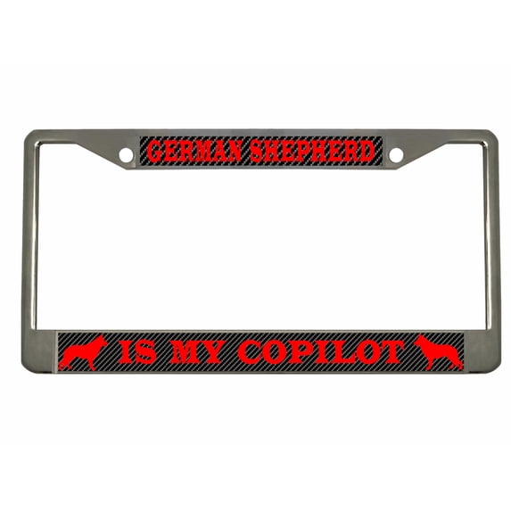 German Shepherd Dog is My Co-Pilot Style Heavy Duty Metal License Plate Frame Personalise/Car Accessories Car Tag Holder Cover (Carbon) (Chrome/Carbon/Red)