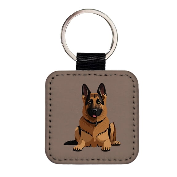 German Shepherd Dog Faux Leather Square Keychain