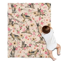 German Shepherd Dog and Flower Blanket,Comfortable Soft Flannel Throw Blanket,All Season,Warm Lightweight Blankets for Sofa Bed Couch Living Room Chair,30"x40"(80x100cm)