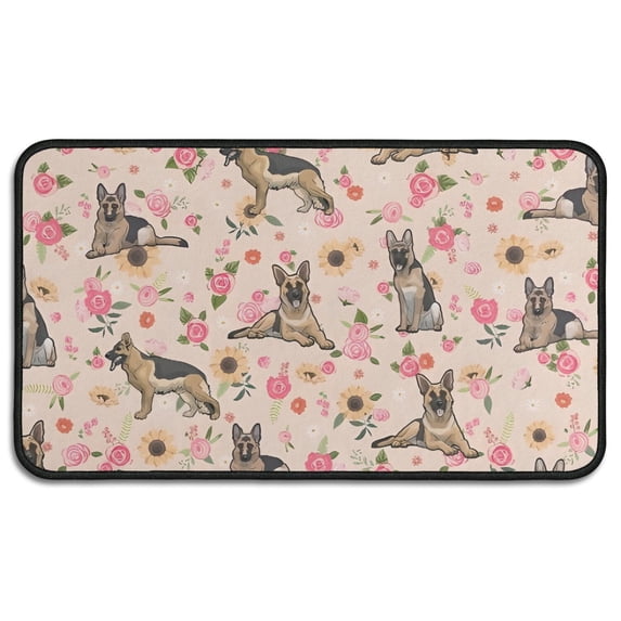 German Shepherd Dog and Flower Door Rugs,Washable Non Slip Door Mats Indoor,Decorative Door Mats,Entry Mat Indoor for Entrance,Bedroom,Kitchen,Bathroom,30"x17"