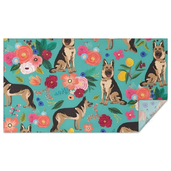 German Shepherd Dog and Flower Rectangle Tablecloth 60"x102",Waterproof Polyester Rectangle Table Cloth, Wipeable Spillproof Polyester Tablecloth for Dining, Camping, Indoor and Outdoor