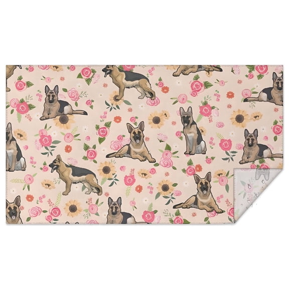 German Shepherd Dog and Flower Rectangle Tablecloth 60"x102",Waterproof Polyester Rectangle Table Cloth, Wipeable Spillproof Polyester Tablecloth for Dining, Camping, Indoor and Outdoor