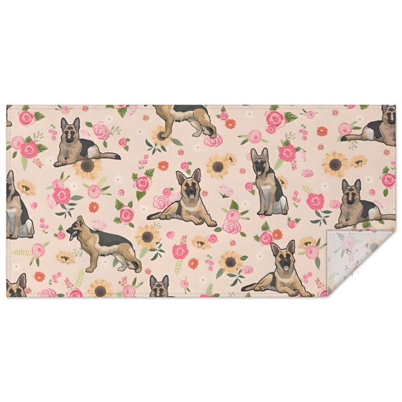 German Shepherd Dog and Flower Rectangle Tablecloth 60"x120",Waterproof Polyester Rectangle Table Cloth, Wipeable Spillproof Polyester Tablecloth for Dining, Camping, Indoor and Outdoor