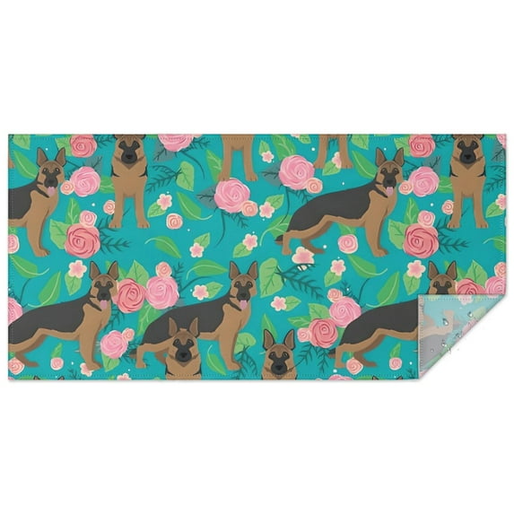 German Shepherd Dog and Flower Rectangle Tablecloth 60"x120",Waterproof Polyester Rectangle Table Cloth, Wipeable Spillproof Polyester Tablecloth for Dining, Camping, Indoor and Outdoor