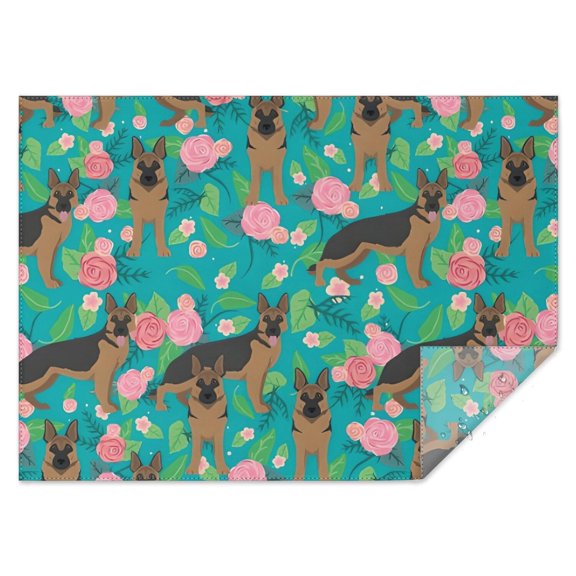 German Shepherd Dog and Flower Rectangle Tablecloth 60"x84",Waterproof Polyester Rectangle Table Cloth, Wipeable Spillproof Polyester Tablecloth for Dining, Camping, Indoor and Outdoor