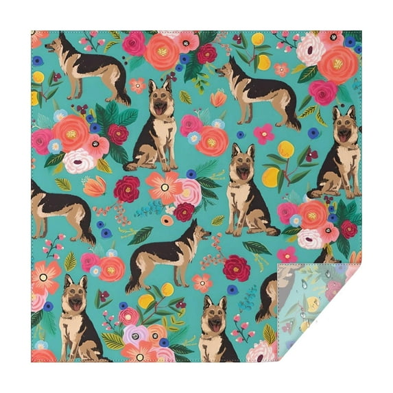 German Shepherd Dog and Flower Square Tablecloth,Waterproof Square Table Cover,Wipeable Spillproof Washable Table Cover for Home Kitchen Party Decor 60"x60"(152x152cm)