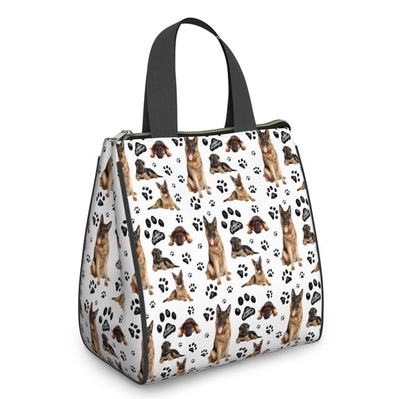 German Shepherd Dog and Footprint Insulated Lunch Bag for Women & Adults,Large Portable Soft Cooler Lunch Bag,Thermal Food Storage Tote with Pearl Cotton,8.66L,8.75x5.75x9.5 Inch