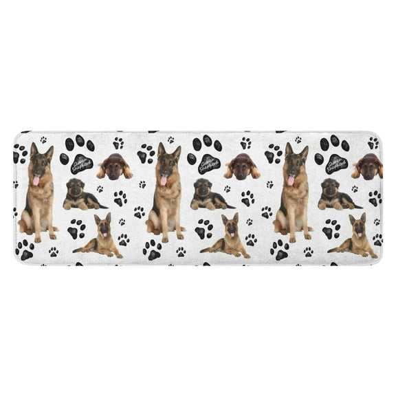 German Shepherd Dog and Footprint Kitchen Rug Mat,Kitchen Runner Rugs Non Skid Washable,Decorative Kitchen Floor Mats for Kitchen,Sink,Laundry,17"x47.2"