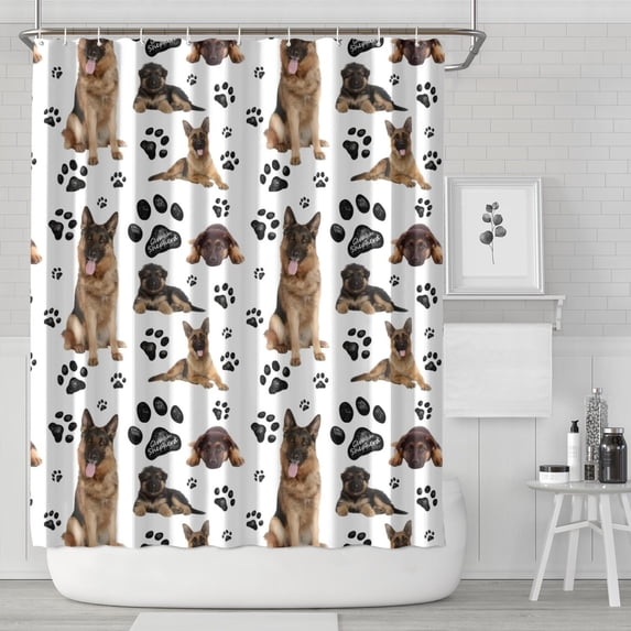 German Shepherd Dog and Footprint Shower Curtain 84"x72" ,Bathroom Decorative Shower Curtains Set with 12 Hooks,Modern Waterproof Washable Shower Curtain