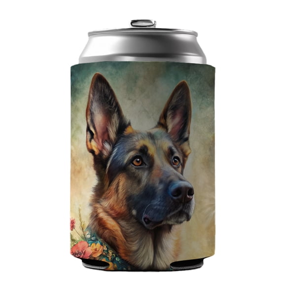 German Shepherd Dog French Bohemian Art Drink Beer Soda Insulated Sleeve Holder Can Cooler Hugger