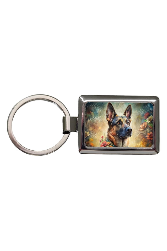 German Shepherd Dog French Bohemian Art Metal Rectangle Keychain