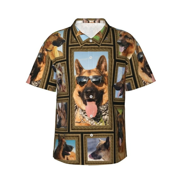 German Shepherd Dog Hawaiian Shirts For Men, Summer Short-Sleeve Relaxed-Fit Button-Down Shirts 3x-Large