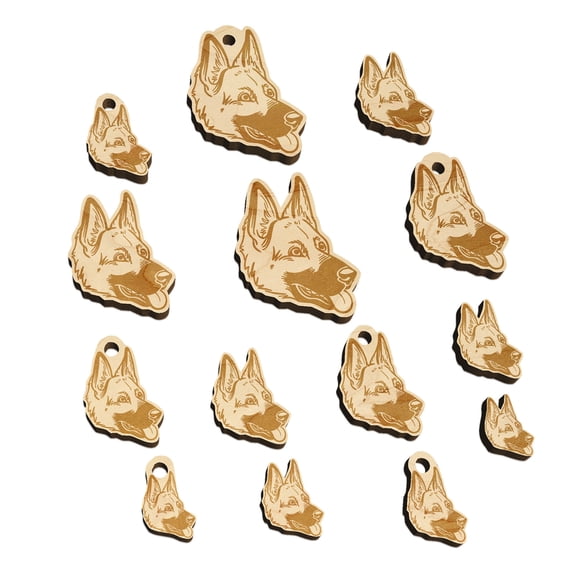German Shepherd Dog Head Wood Mini Charms Shapes DIY Craft Jewelry - No Hole - 25mm (7pcs)