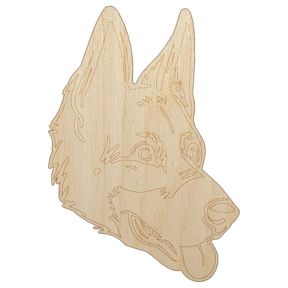 German Shepherd Dog Head Wood Shape Unfinished Piece Cutout Craft DIY Projects - 4.70 Inch Size - 1/8 Inch Thick