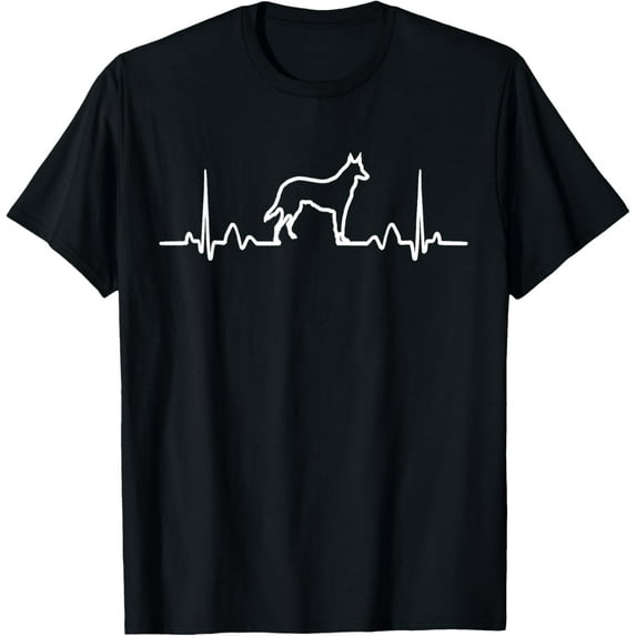 German Shepherd Dog Heartbeat Funny Dog Gift Tee Shirt T-ShirtMen and women, Black T-shirt, size: Extra large