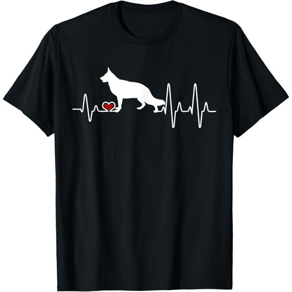 German Shepherd Dog Heartbeat Pulse T-Shirt T-ShirtMen and women, Black T-shirt, size: Extra large