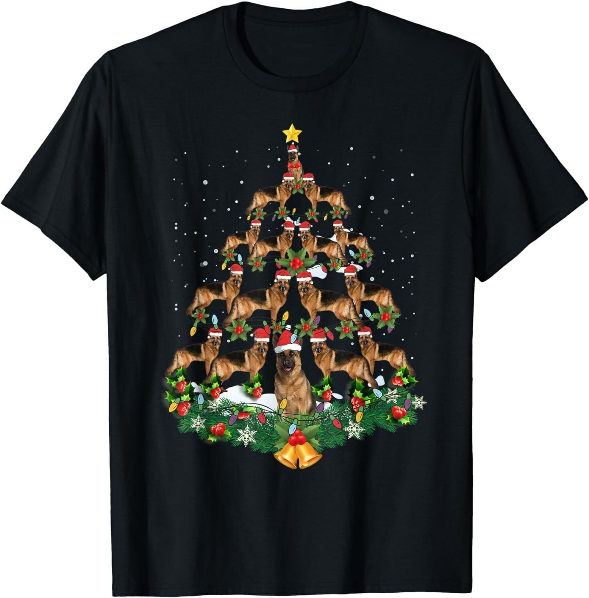 German Shepherd Dog Holiday Lights Santa Hat T-Shirt - Walmart.com