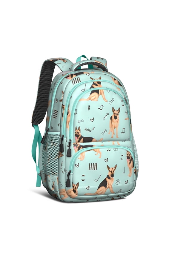 German Shepherd Dog and Music Backpack for School,Cute School Bag,Schoolbag with Adjustable Shoulder Straps & Padded Back,16.9 Inch