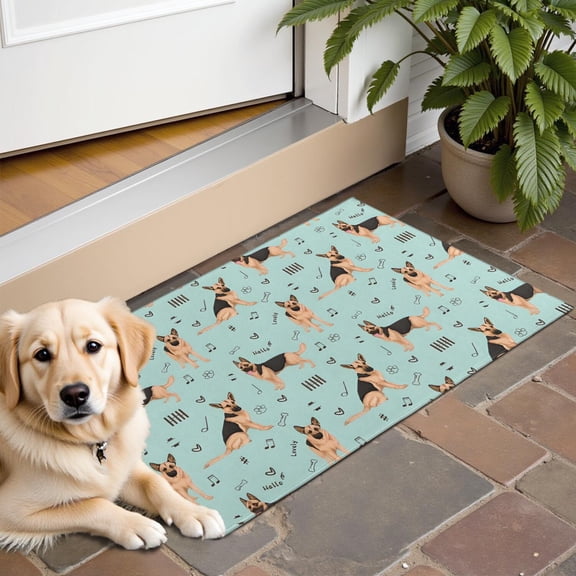 German Shepherd Dog and Music Door Rugs,Washable Non Slip Door Mats Indoor,Decorative Door Mats,Entry Mat Indoor for Entrance,Bedroom,Kitchen,Bathroom,16"x24"