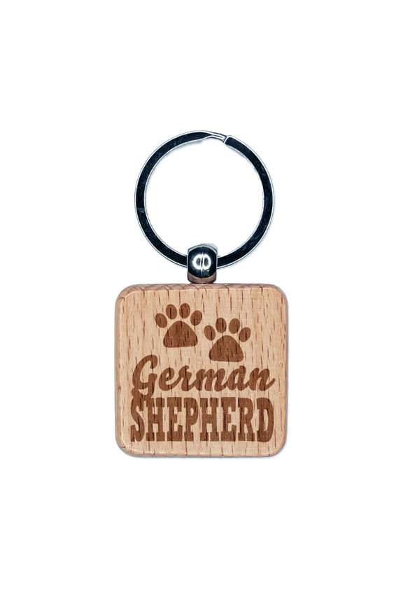 German Shepherd Dog Paw Prints Fun Text Square Keychain Charm Tag - Engraved Wood