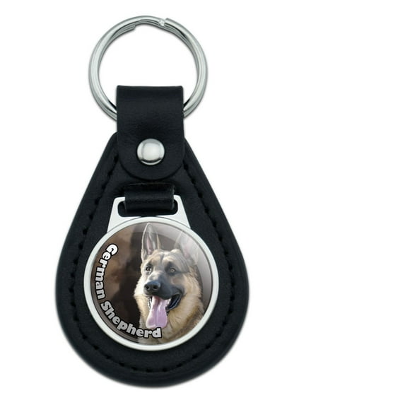 German Shepherd Dog Pet Black Leather Keychain