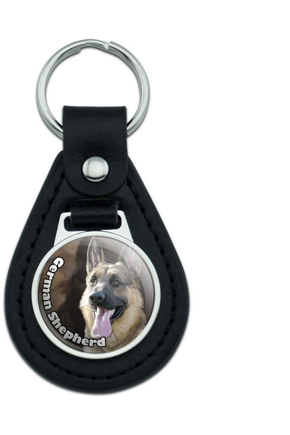 German Shepherd Dog Pet Black Leather Keychain
