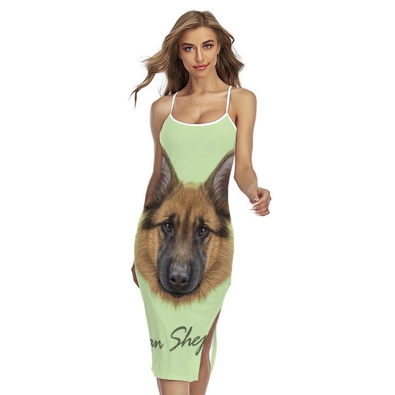 NOBRAND German Shepherd Dog Portrait Printed Cross Back Cami Dress, Dog Pet Lover Fashion Summer Maxi Sexy Casual Dress For Women, Women's, Size: 2XL