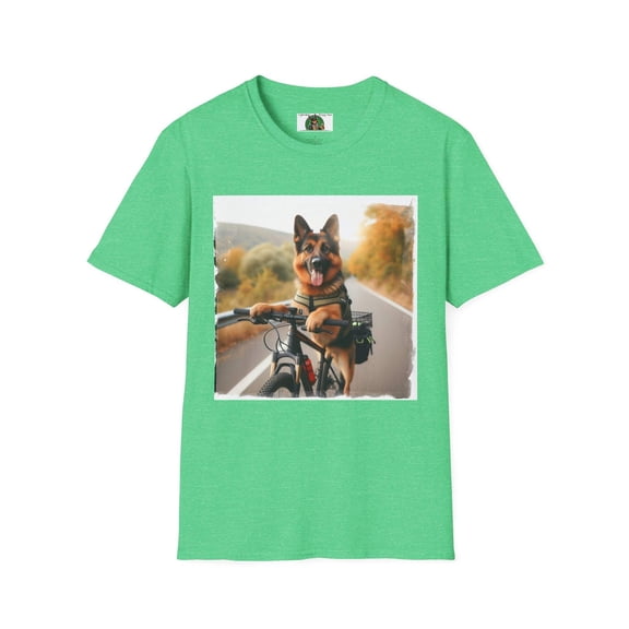 German Shepherd Dog Road Biking! Unisex Softstyle T-Shirt