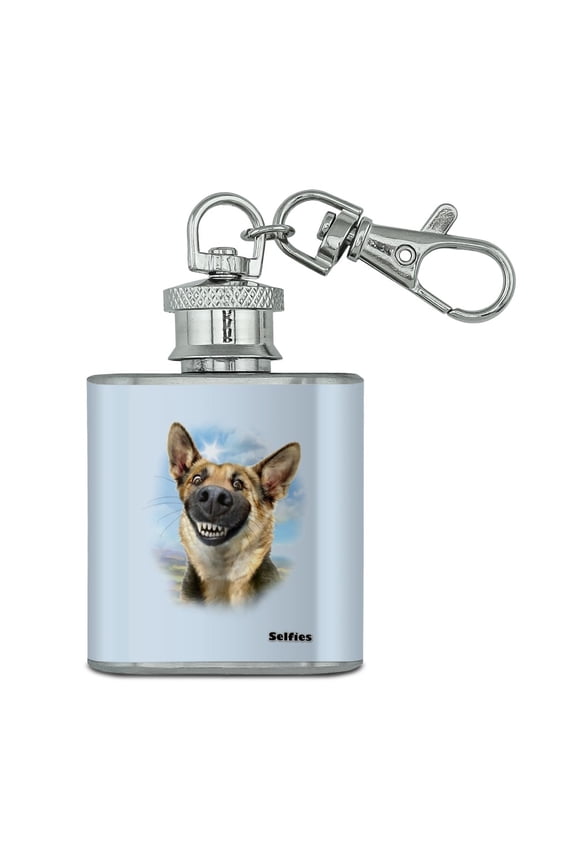 German Shepherd Dog Selfie Stainless Steel 1oz Mini Flask Key Chain