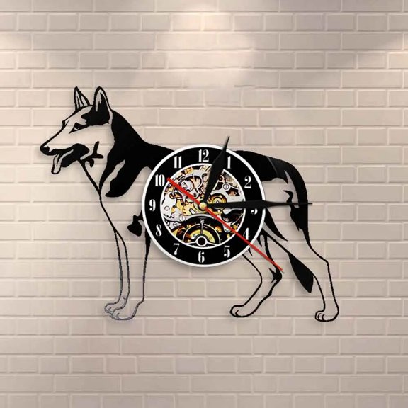 German Shepherd Dog Sign Vinyl Wall Clock,Vinyl Record Clock Wall Art Black Handmade Art Home Unique Gift idea