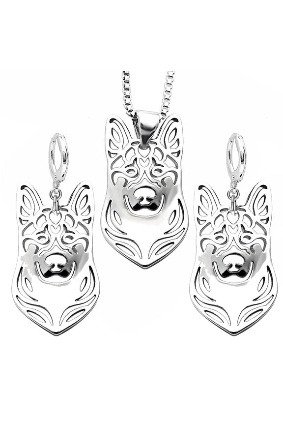 German Shepherd Dog Silver Necklace Earrings Set Women Ginger Lyne Collection