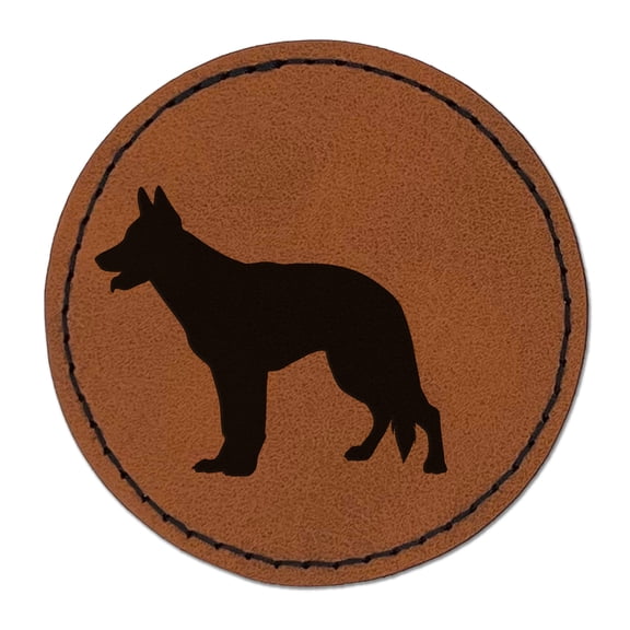German Shepherd Dog Solid 2.5" Faux Leather Round Engraved Iron-On Patch - Brown