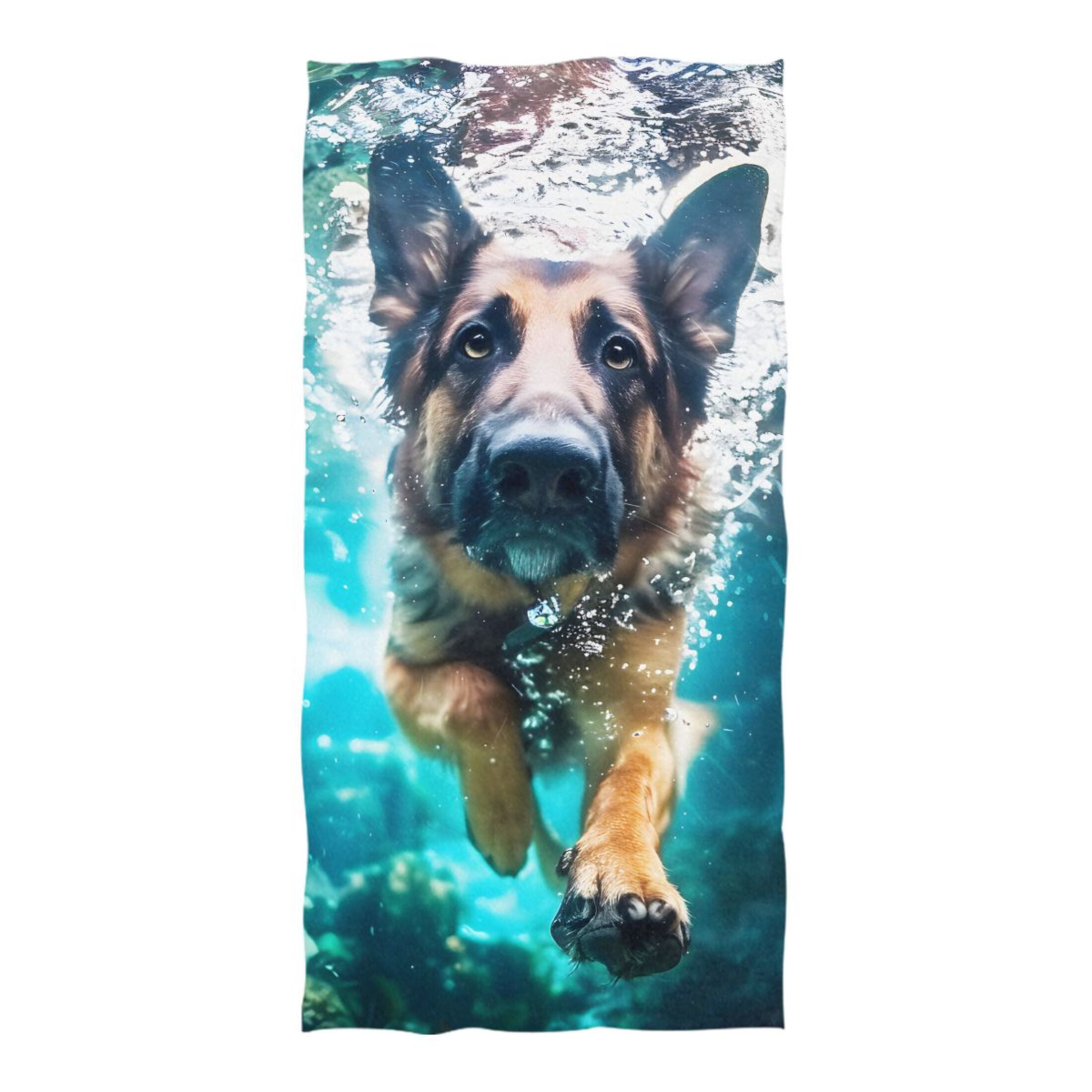 German Shepherd Dog Swimming Underwater Beach Towel Oversized 74"x37" Pool Towels Soft Absorbent Extra Large Quick Drying for Bathroom