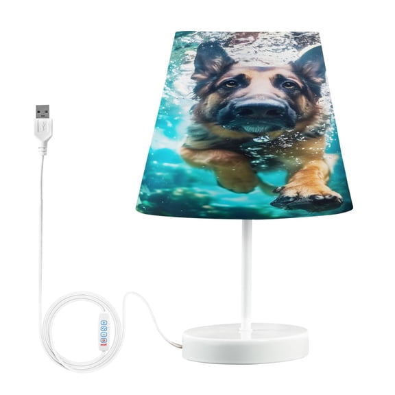 German Shepherd Dog Swimming Underwater Desk Lamp LED Table Nightstand Lamps with 3 Color Temperatures for Home Bedroom Living Room Decor 8x12